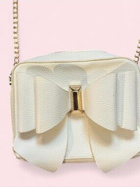 White Cross Cream Bow Crossbody with Gold Chain